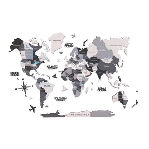 Homeroots 47" X 79" Black Gray And White Wood World Map Hanging Dimensional Sculpture  Wood 521594