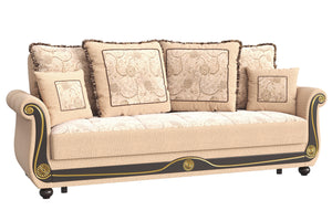 Homeroots 95" Beige Chenille Chesterfield Paisley Sleeper Sofa And Toss Pillows   521595