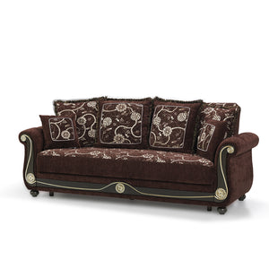 Homeroots 95" Brown Chenille Paisley Sleeper Sofa And Toss Pillows   521596