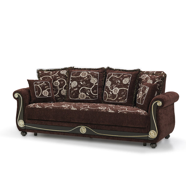 Homeroots 95" Brown Chenille Paisley Sleeper Sofa And Toss Pillows   521596