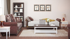 Homeroots 95" Brown Chenille Paisley Sleeper Sofa And Toss Pillows   521596