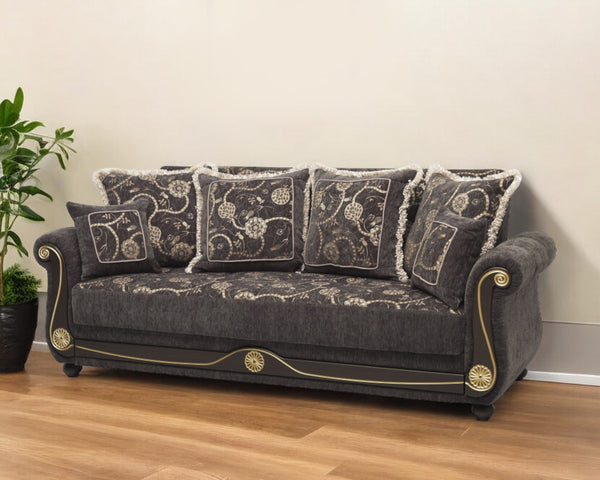 Homeroots 95" Gray Chenille Paisley Sleeper Sofa And Toss Pillows   521598