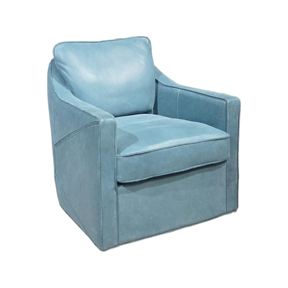 Olivia + Quinn Puzzle Leather Swivel Chair - Stylish Aegean Lounge Seat With Distinctive Stitching For Any Space Selena Aegean Leather,Foam,Wood 5215_Sel4201