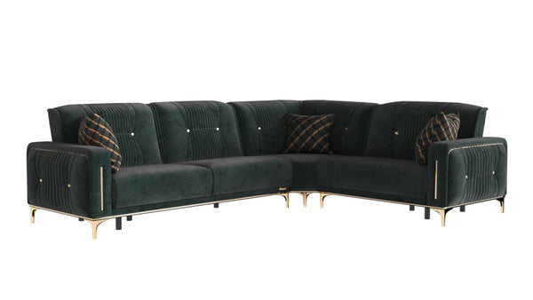 Homeroots Green Microfiber Sleeper L Shaped Three Piece Sofa And Chaise Sectional   521603