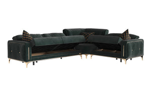Homeroots Green Microfiber Sleeper L Shaped Three Piece Sofa And Chaise Sectional   521603