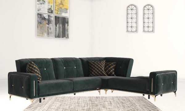 Homeroots Green Microfiber Sleeper L Shaped Three Piece Sofa And Chaise Sectional   521603