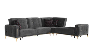 Homeroots Gray Microfiber Sleeper L Shaped Three Piece Sofa And Chaise Sectional   521604