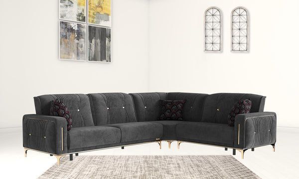 Homeroots Gray Microfiber Sleeper L Shaped Three Piece Sofa And Chaise Sectional   521604