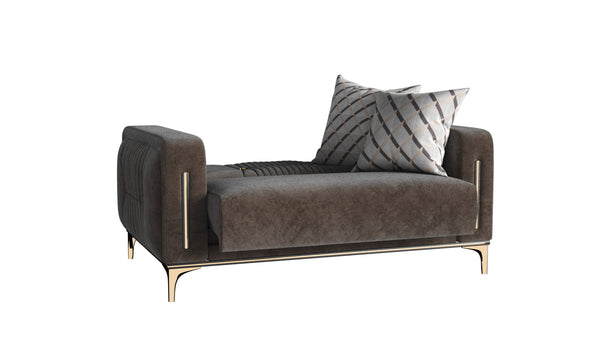 Homeroots 60" Brown Gold Microfiber Futon Convertible Sleeper Love Seat With Storage   521609