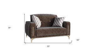 Homeroots 60" Brown Gold Microfiber Futon Convertible Sleeper Love Seat With Storage   521609