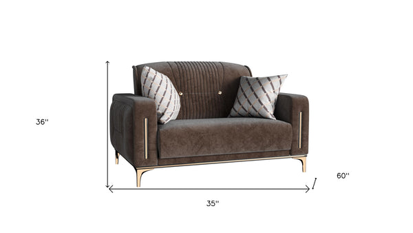 Homeroots 60" Brown Gold Microfiber Futon Convertible Sleeper Love Seat With Storage   521609