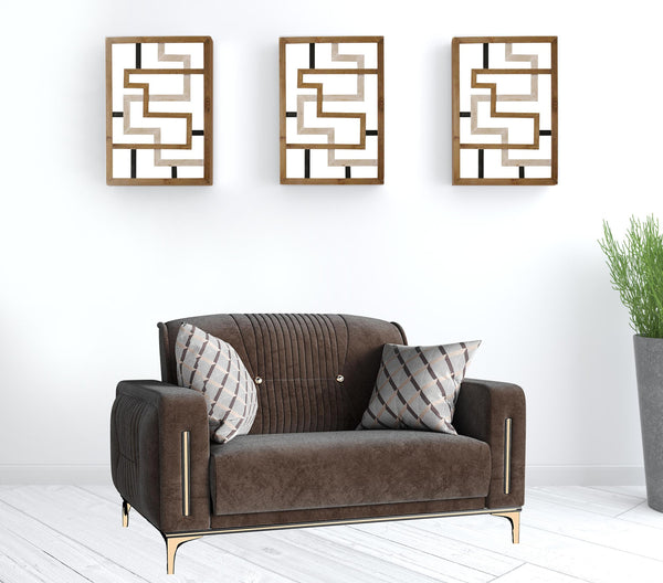 Homeroots 60" Brown Gold Microfiber Futon Convertible Sleeper Love Seat With Storage   521609