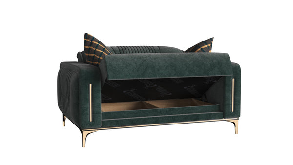 Homeroots 60" Green Gold Microfiber Futon Convertible Sleeper Love Seat With Storage   521610