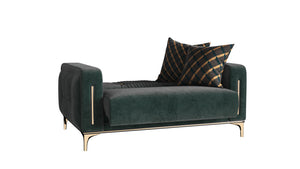 Homeroots 60" Green Gold Microfiber Futon Convertible Sleeper Love Seat With Storage   521610