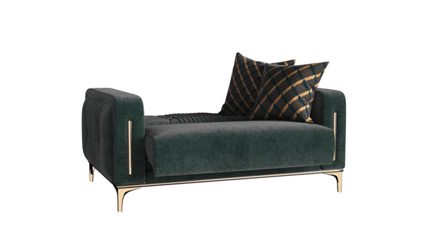 Homeroots 60" Green Gold Microfiber Futon Convertible Sleeper Love Seat With Storage   521610