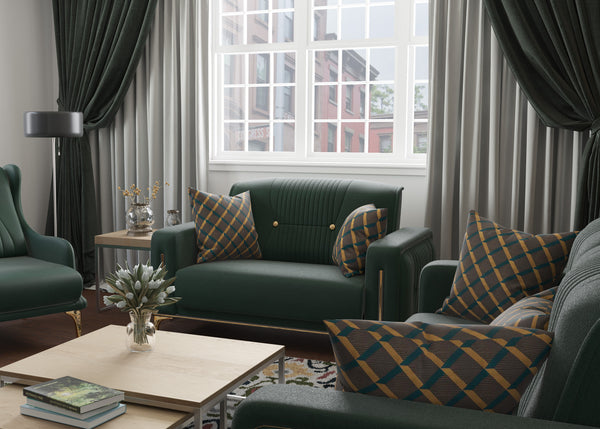 Homeroots 60" Green Gold Microfiber Futon Convertible Sleeper Love Seat With Storage   521610