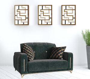 Homeroots 60" Green Gold Microfiber Futon Convertible Sleeper Love Seat With Storage   521610