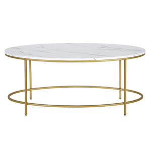 Homeroots 42" White And Gold Faux Marble And Steel Oval Coffee Table   521612