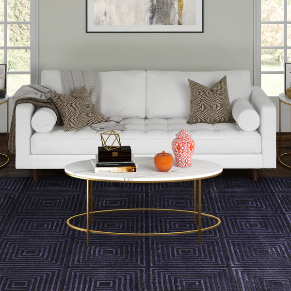 Homeroots 42" White And Gold Faux Marble And Steel Oval Coffee Table   521612
