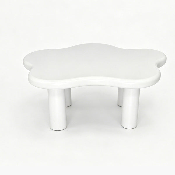 English Elm 40-inch Cloud Shaped Coffee Table Sculptural Mdf Top with Tapered Legs for Living Rooms White W3935S00003