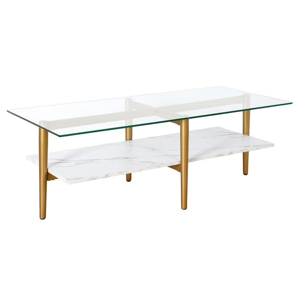 Homeroots 47" White And Gold Glass And Steel Coffee Table With Shelf   521622