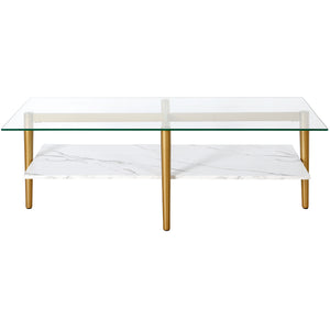 Homeroots 47" White And Gold Glass And Steel Coffee Table With Shelf   521622