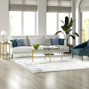 Homeroots 47" White And Gold Glass And Steel Coffee Table With Shelf   521622