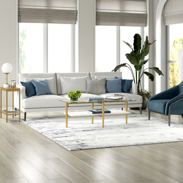 Homeroots 47" White And Gold Glass And Steel Coffee Table With Shelf   521622