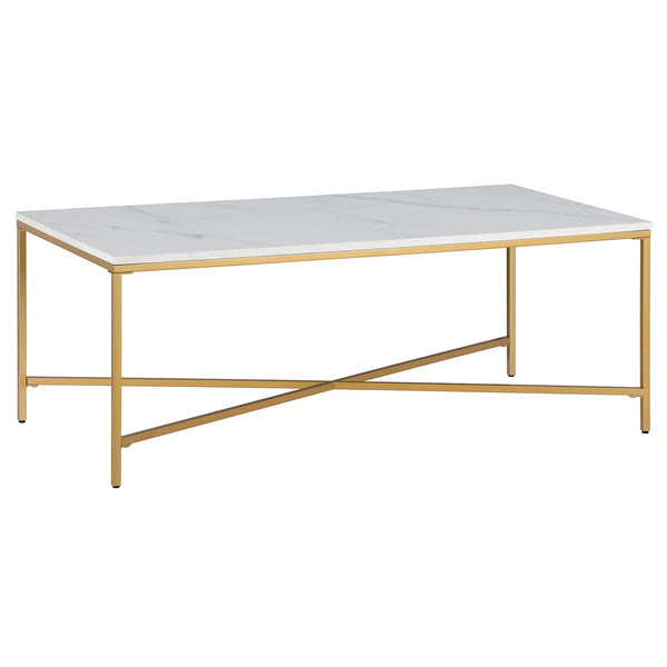 Homeroots 48" White And Gold Steel Coffee Table   521624