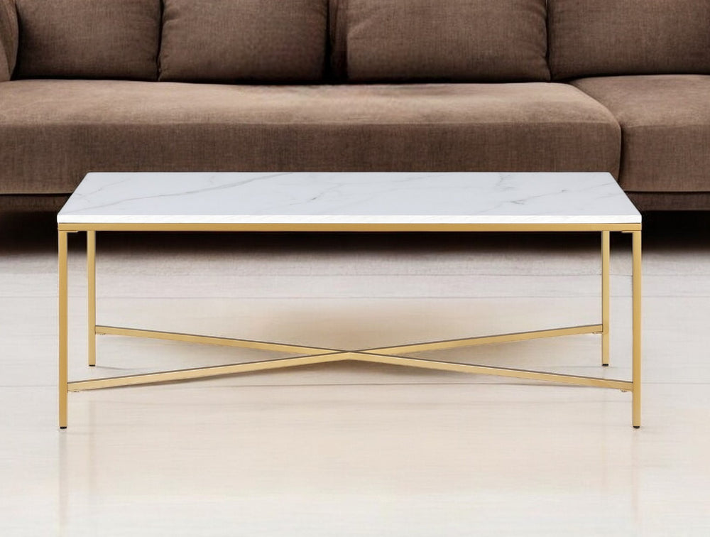 Homeroots 48" White And Gold Steel Coffee Table   521624