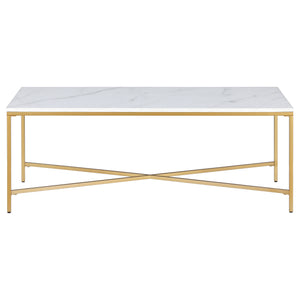 Homeroots 48" White And Gold Steel Coffee Table   521624