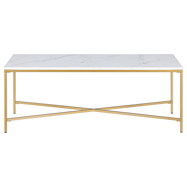 Homeroots 48" White And Gold Steel Coffee Table   521624