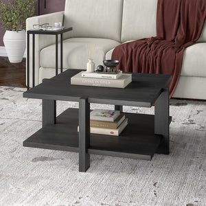 Homeroots 35" Gray Square Coffee Table With Shelf   521627