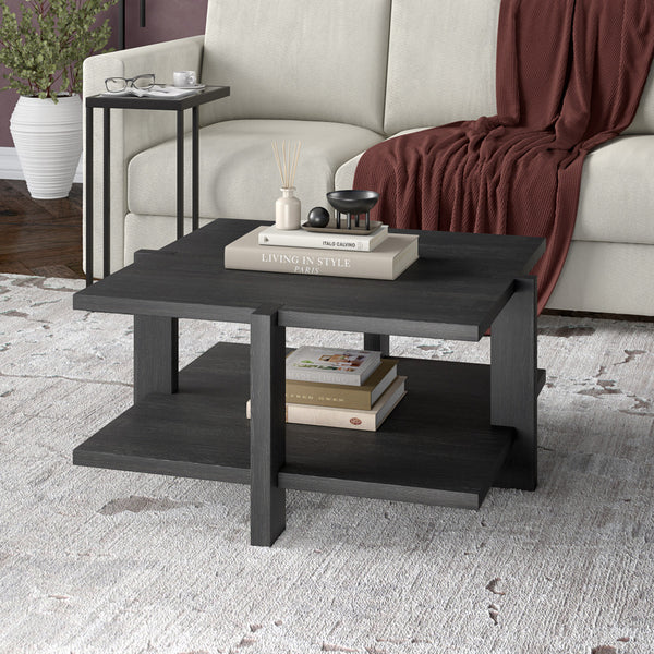 Homeroots 35" Gray Square Coffee Table With Shelf   521627
