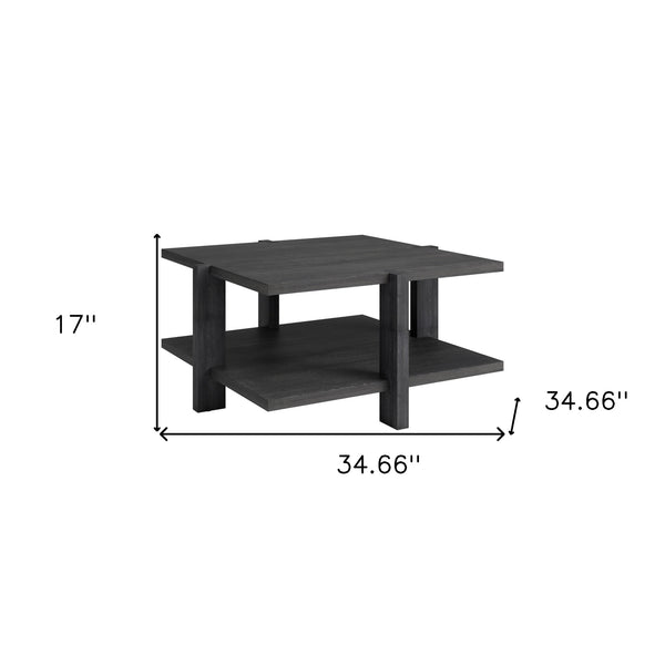 Homeroots 35" Gray Square Coffee Table With Shelf   521627