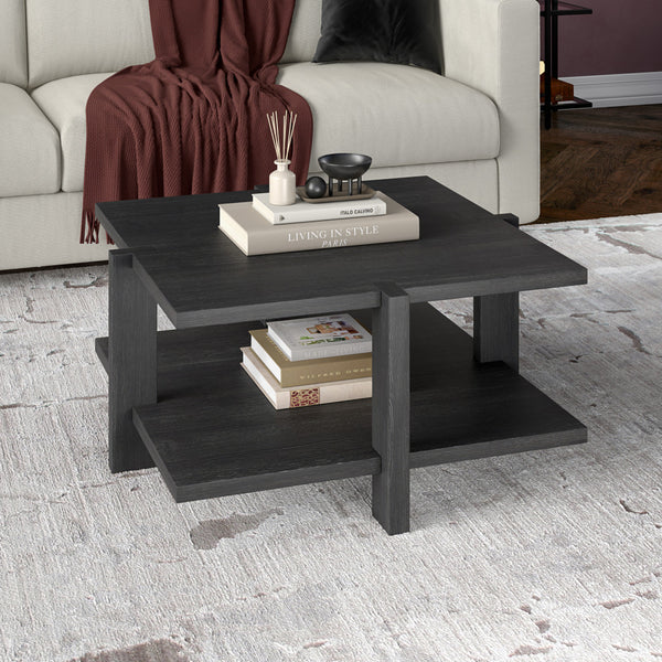 Homeroots 35" Gray Square Coffee Table With Shelf   521627