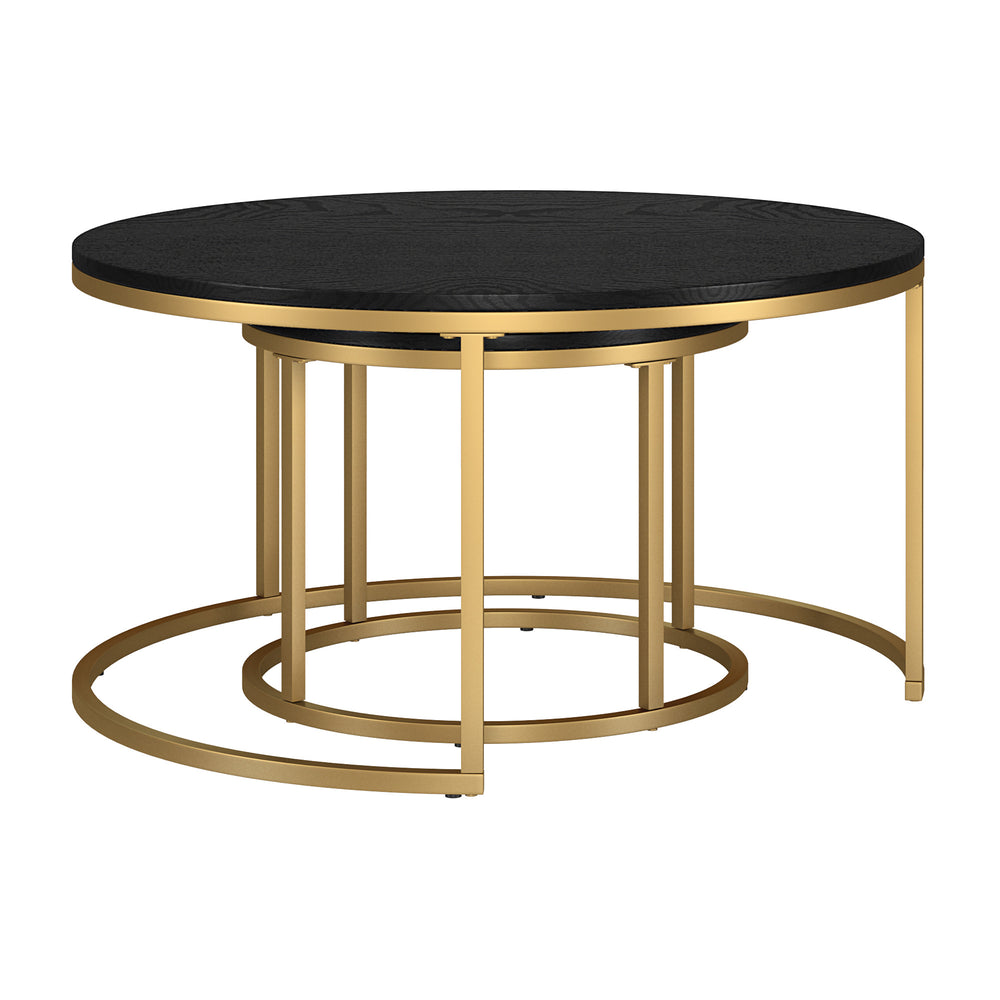 Homeroots Set Of Two 35" Black And Gold Steel Round Nested Coffee Tables   521628