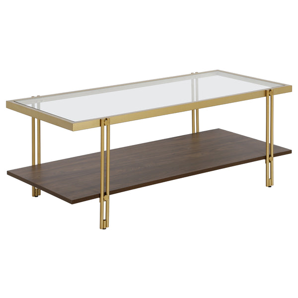 Homeroots 45" Brown And Gold Glass And Steel Coffee Table With Shelf   521631