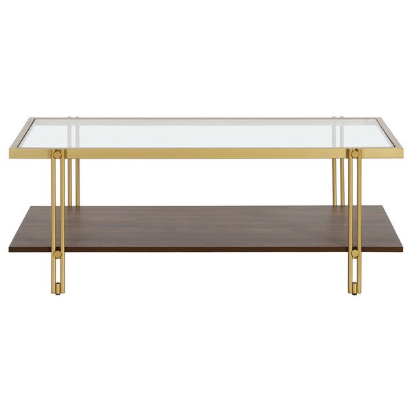 Homeroots 45" Brown And Gold Glass And Steel Coffee Table With Shelf   521631