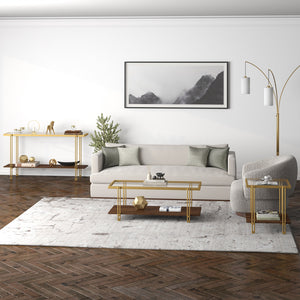 Homeroots 45" Brown And Gold Glass And Steel Coffee Table With Shelf   521631