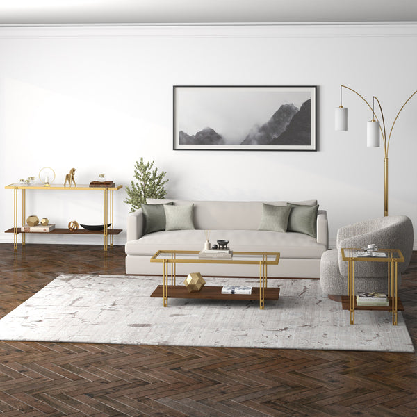 Homeroots 45" Brown And Gold Glass And Steel Coffee Table With Shelf   521631