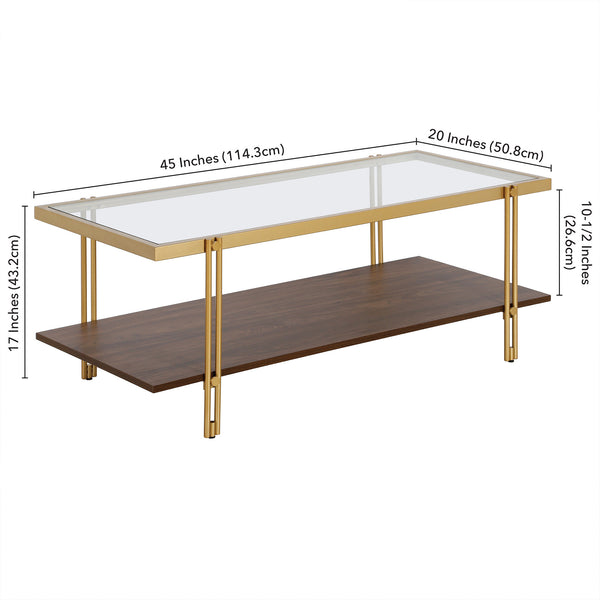 Homeroots 45" Brown And Gold Glass And Steel Coffee Table With Shelf   521631