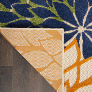 Homeroots 5' Blue And Green Square Floral Power Loom Stain Resistant Area Rug  Polypropylene 521637