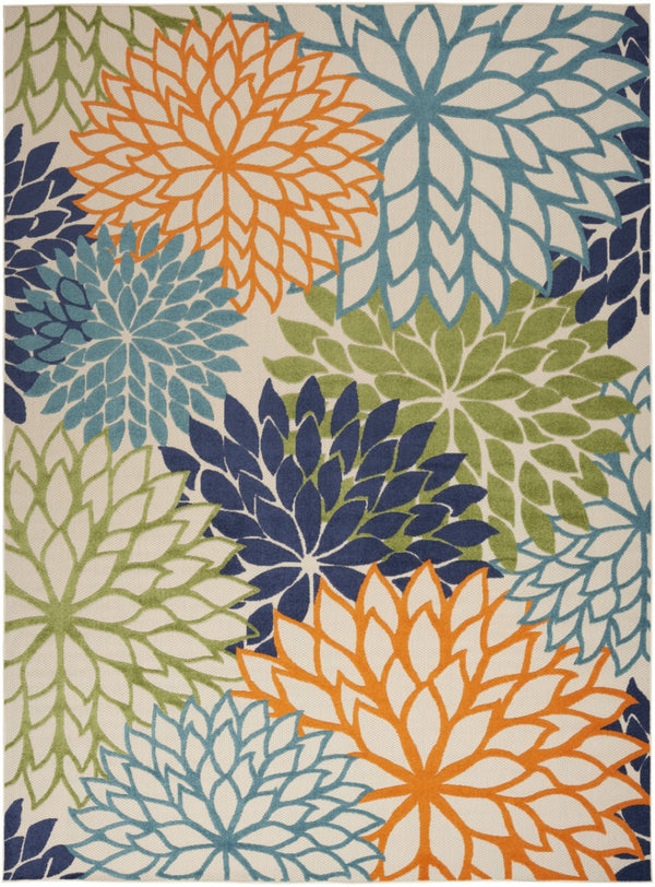 HomeRoots 10' Blue and Green Tropical Area Rug - Versatile Indoor/Outdoor Design, Durable & Easy Care! 521639