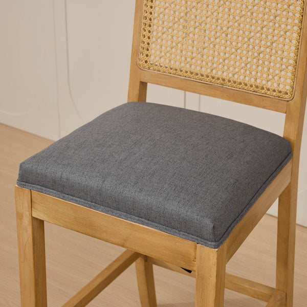 English Elm Full Solid wood rattan-back dining chair with breathable matte linen cushion, high-resilience foam comfort W1143P384366 W1143P384366