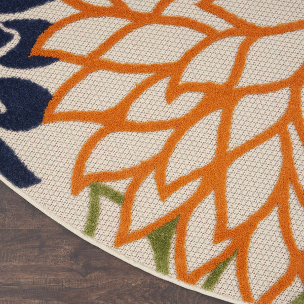 HomeRoots 10' Tropical-Inspired Blue and Green Round Area Rug - Durable, Stain-Resistant for Indoor & Outdoor Use 521640