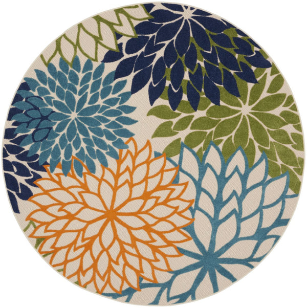 HomeRoots 10' Tropical-Inspired Blue and Green Round Area Rug - Durable, Stain-Resistant for Indoor & Outdoor Use 521640