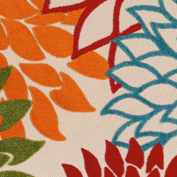 HomeRoots 10' Tropical-Inspired Round Area Rug in Vibrant Green, Orange & Red - Durable for Indoor/Outdoor Use 521644