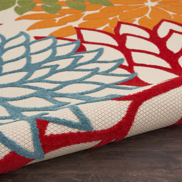 HomeRoots 10' Tropical-Inspired Round Area Rug in Vibrant Green, Orange & Red - Durable for Indoor/Outdoor Use 521644