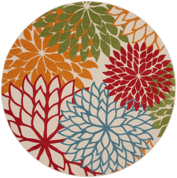 HomeRoots 10' Tropical-Inspired Round Area Rug in Vibrant Green, Orange & Red - Durable for Indoor/Outdoor Use 521644